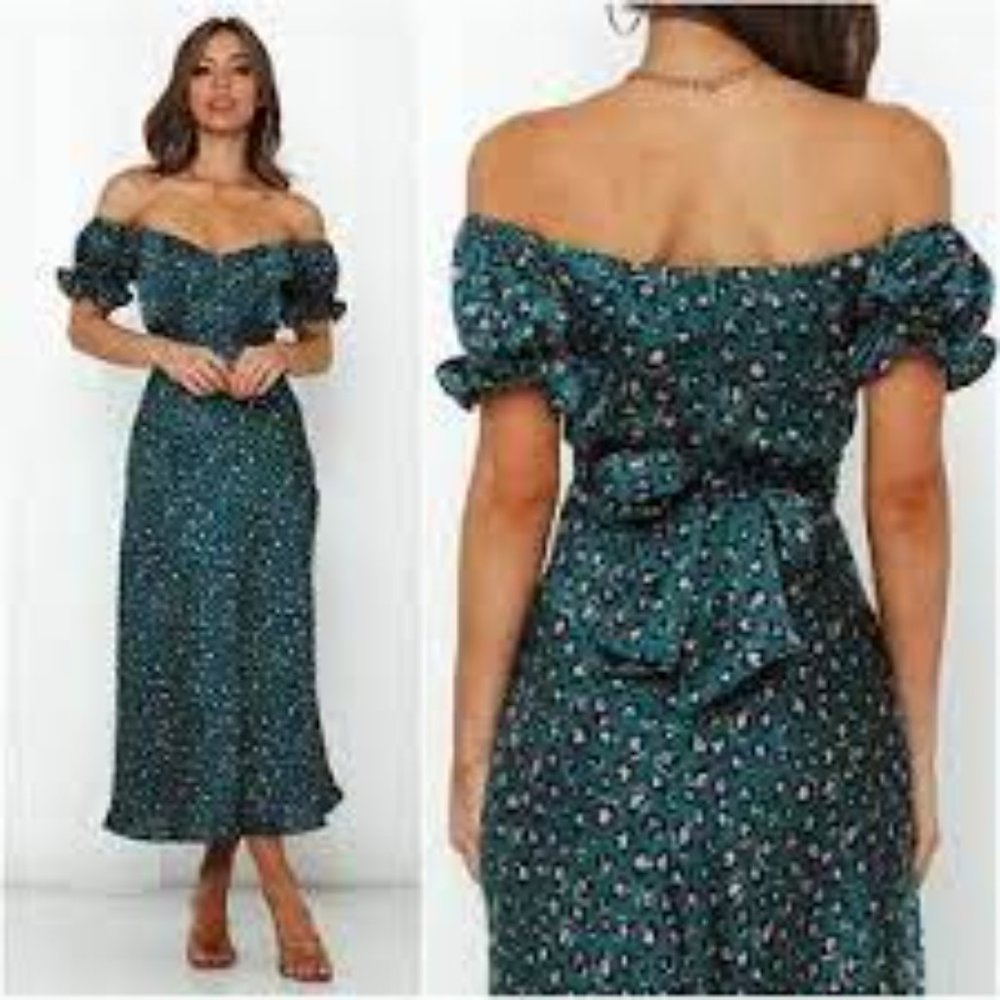 Hello Molly Spiced Ginger nwt dress M US 6 green pink leopard print midi
